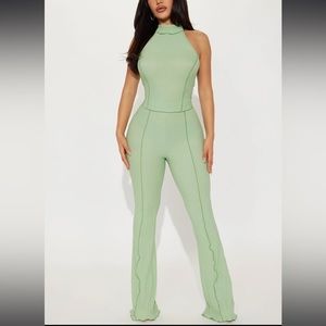 Fashion Nova Sage Green Pant Set Halter Textured